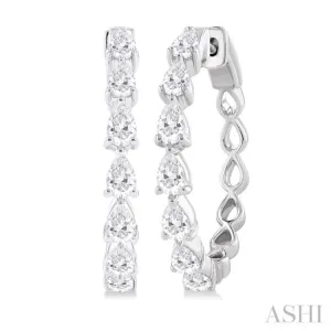 1 1/2 ctw East West Pear Shape Diamond Fashion Hoop Earring in 14K White Gold