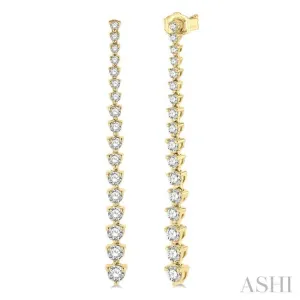 1 1/2 Ctw Round Cut Diamond Riviera Drop Earring in 14K Yellow Gold