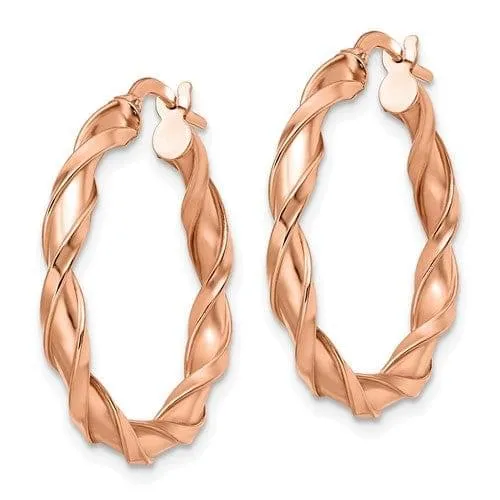 10K Rose Gold Polished Finish Twisted Hoop Earrings