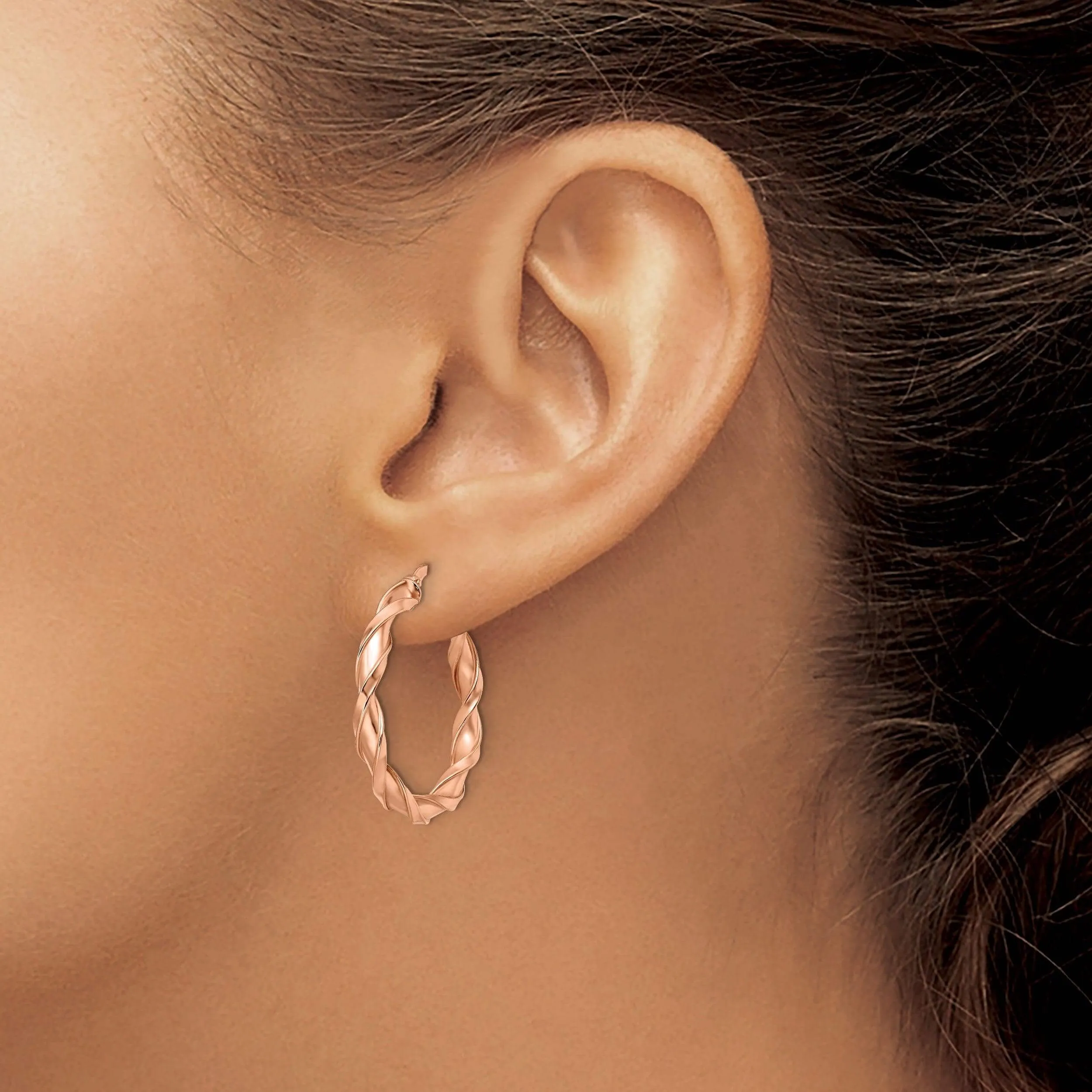 10K Rose Gold Polished Finish Twisted Hoop Earrings