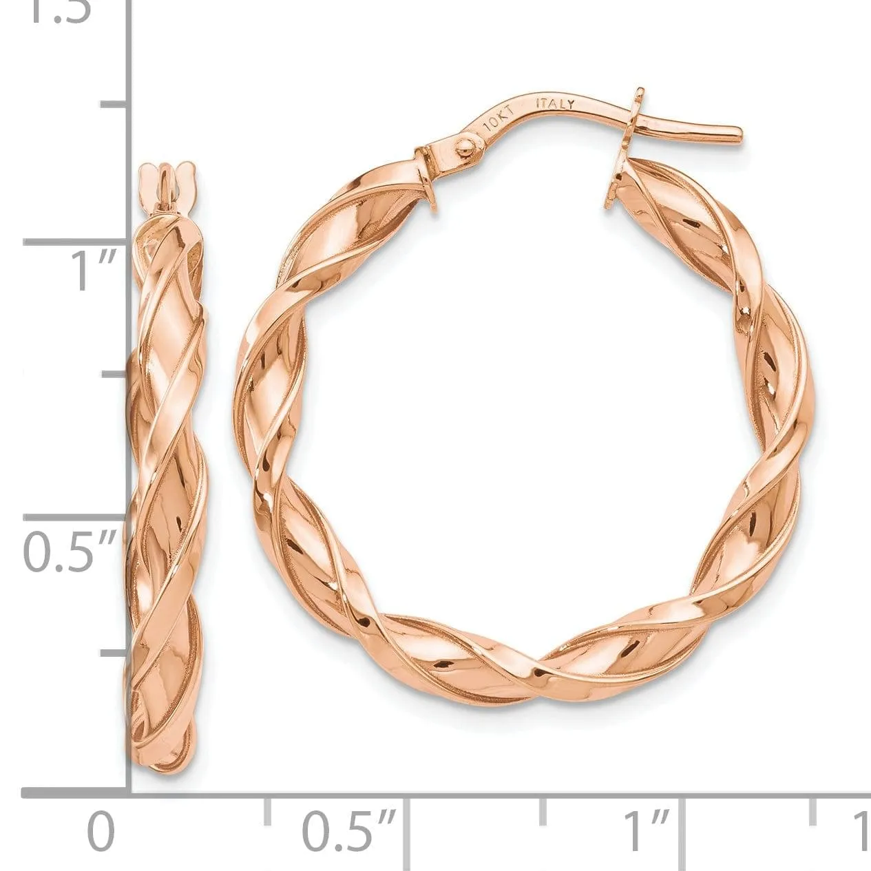 10K Rose Gold Polished Finish Twisted Hoop Earrings