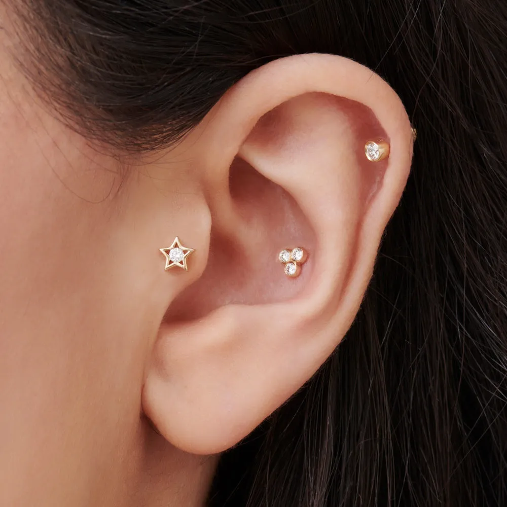 14K Dainty Diamond Trio Helix Piercing