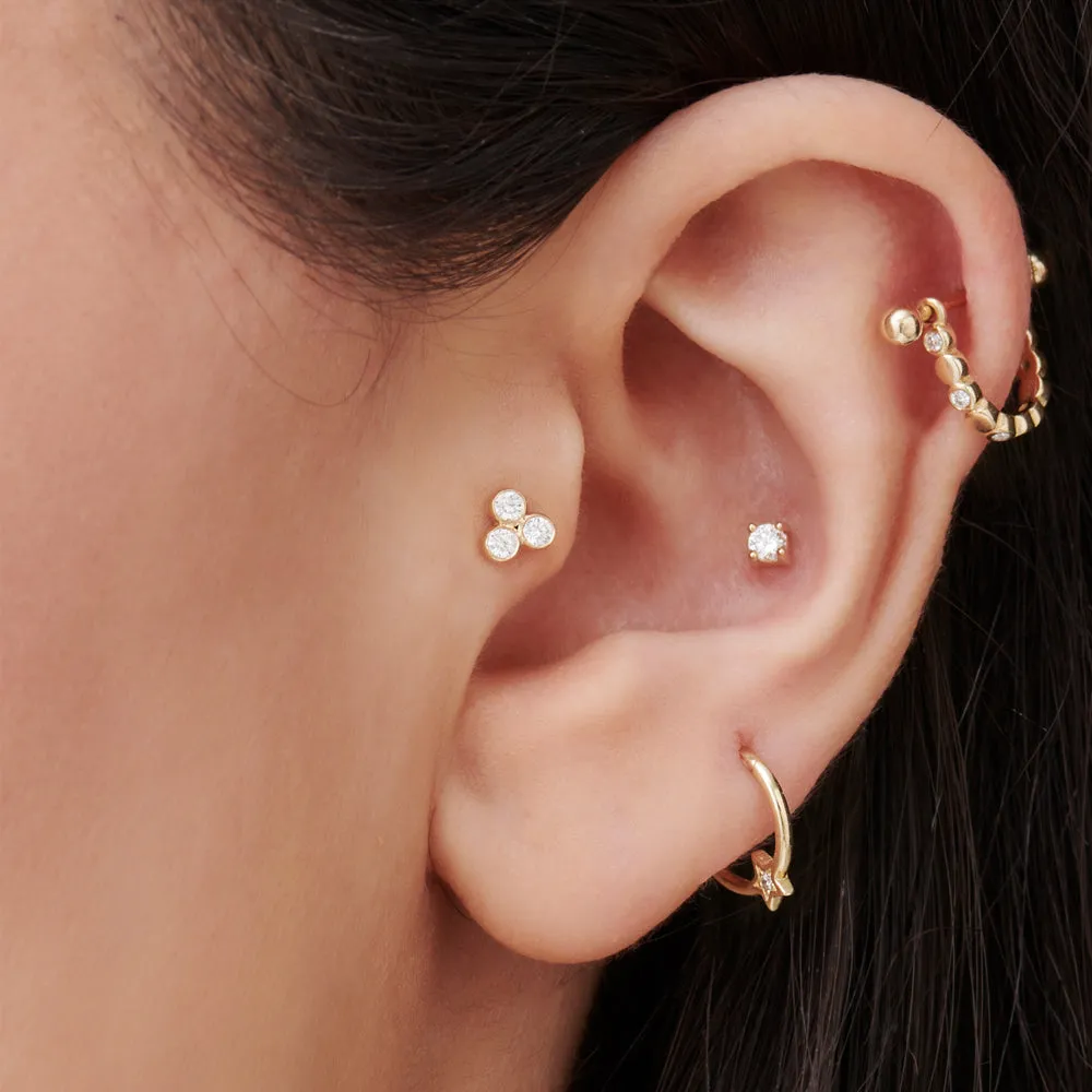 14K Dainty Diamond Trio Helix Piercing