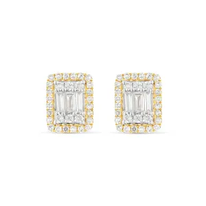 14K Gold Baguette illusion Diamond Stud Earrings