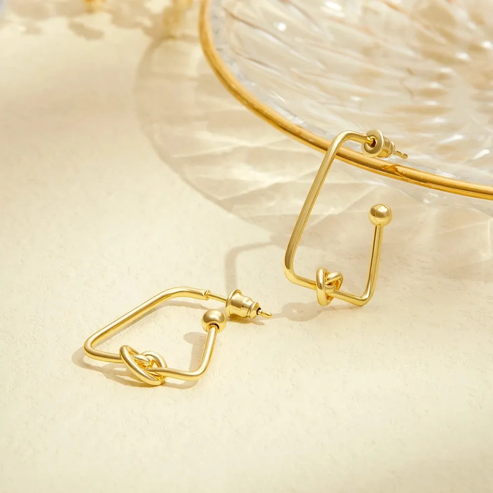 14K Gold Plated Geometric Twisted Huggie Hoops Earrings- Triangle Hoop