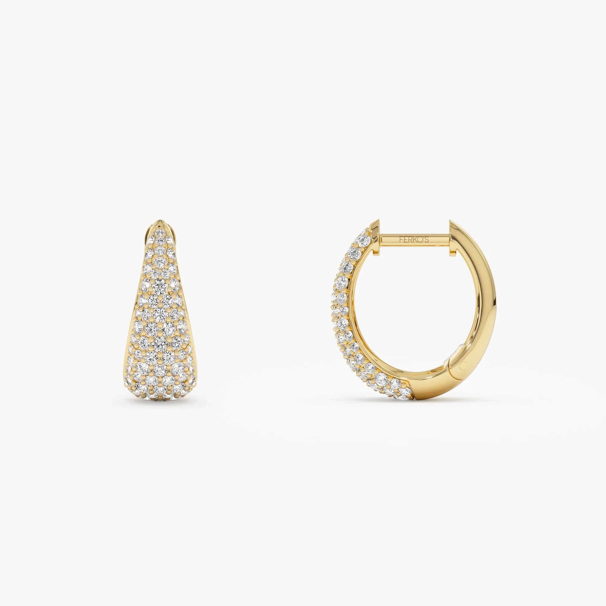 14K Gold Teardrop Diamond Hoop Earrings