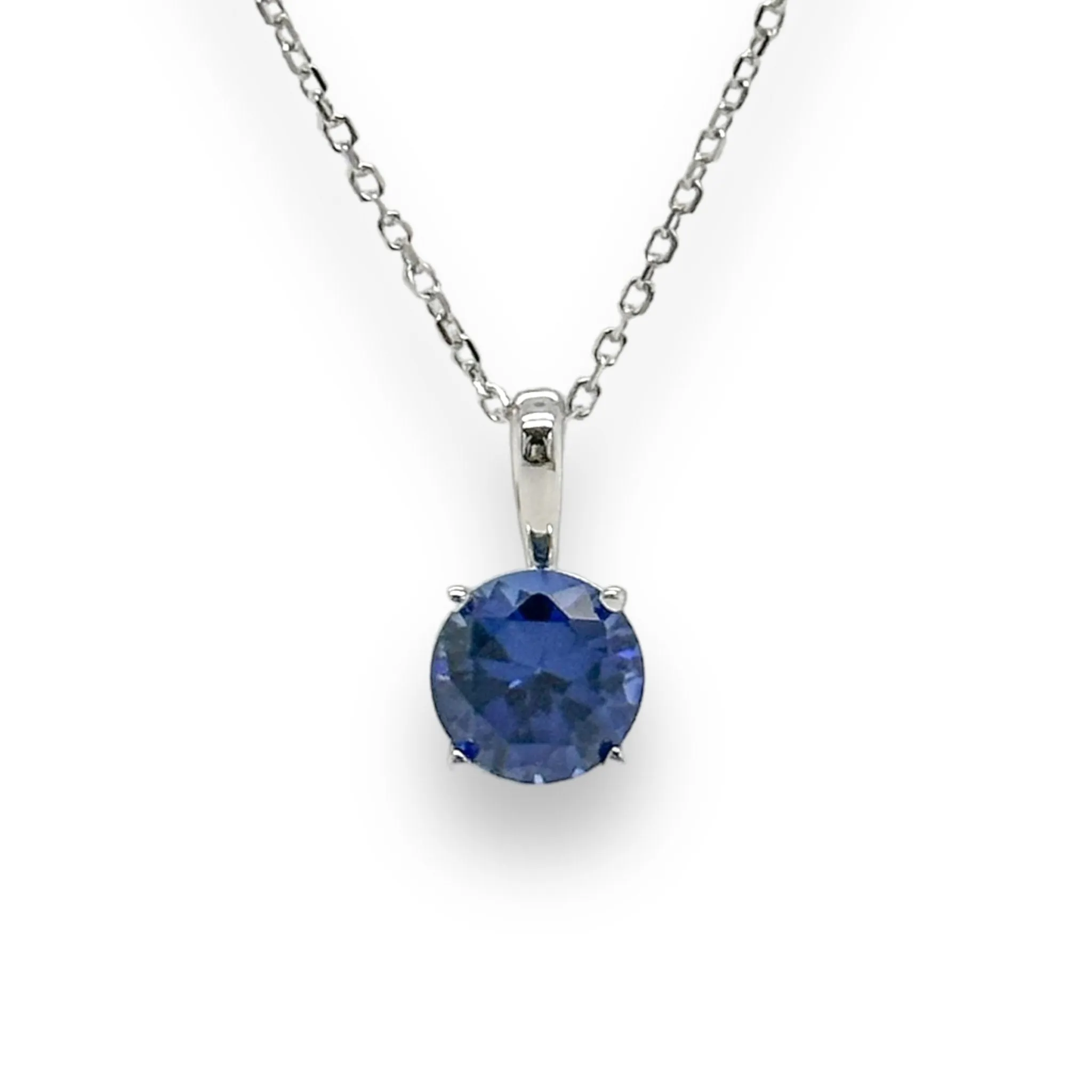 14K W Gold 0.89ct 6mm Lab-Created Sapphire Pendant