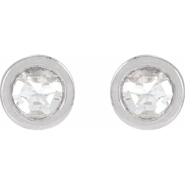 14K White Gold .06 CTW Rose-Cut Natural Diamond Threaded Post Earrings