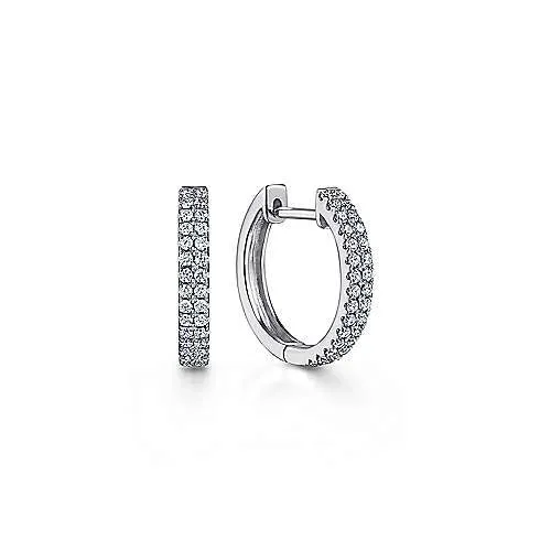 14K White Gold 10mm Diamond Hoop Earrings