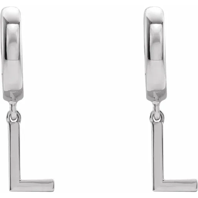 14K White Gold Initial L Hinged Huggie Earring