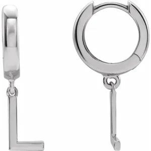 14K White Gold Initial L Hinged Huggie Earring