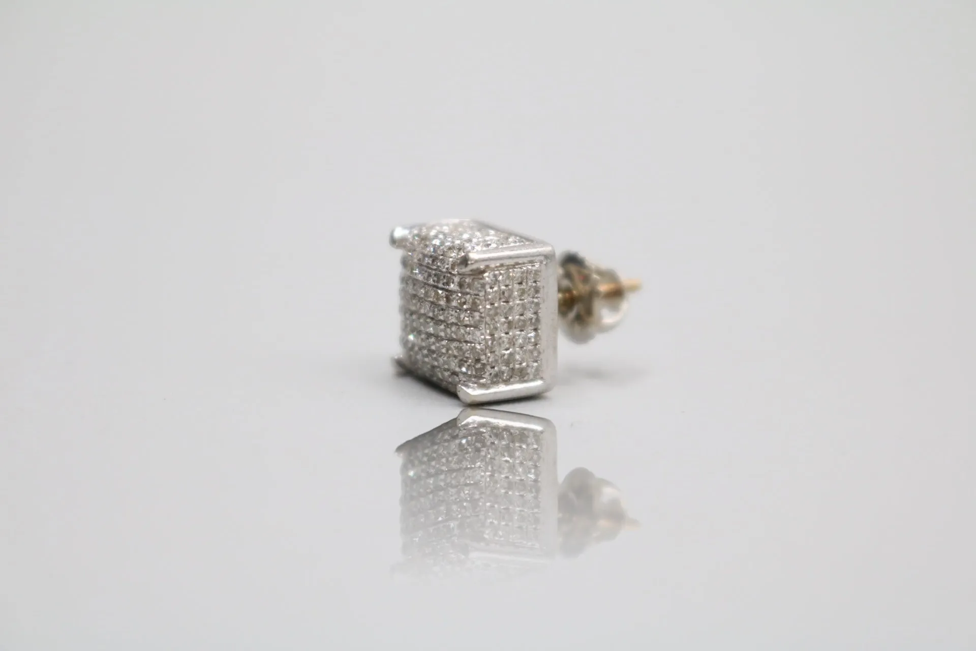 14K White Gold Single Diamond Stud Cube Earring (2.1 Grams)