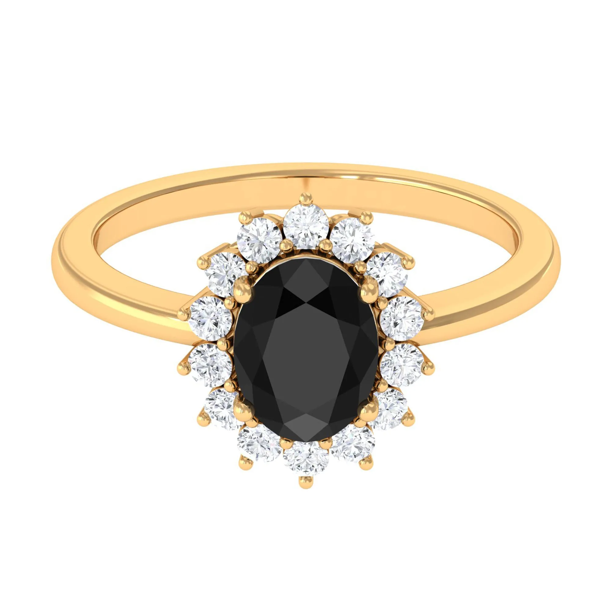 1.5 CT Princess Diana Inspired Oval Black Onyx Engagement Ring Diamond Halo