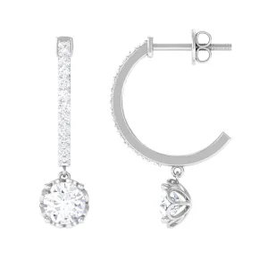 1.75 CT Moissanite and Gold Minimal Hoop Drop Earrings