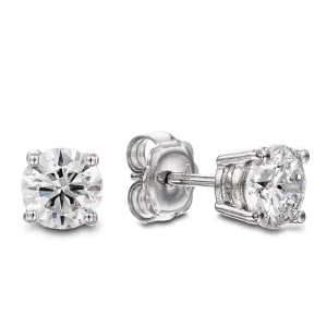 18ct White Gold Four Claw Round Brilliant Cut Diamond Stud Earrings