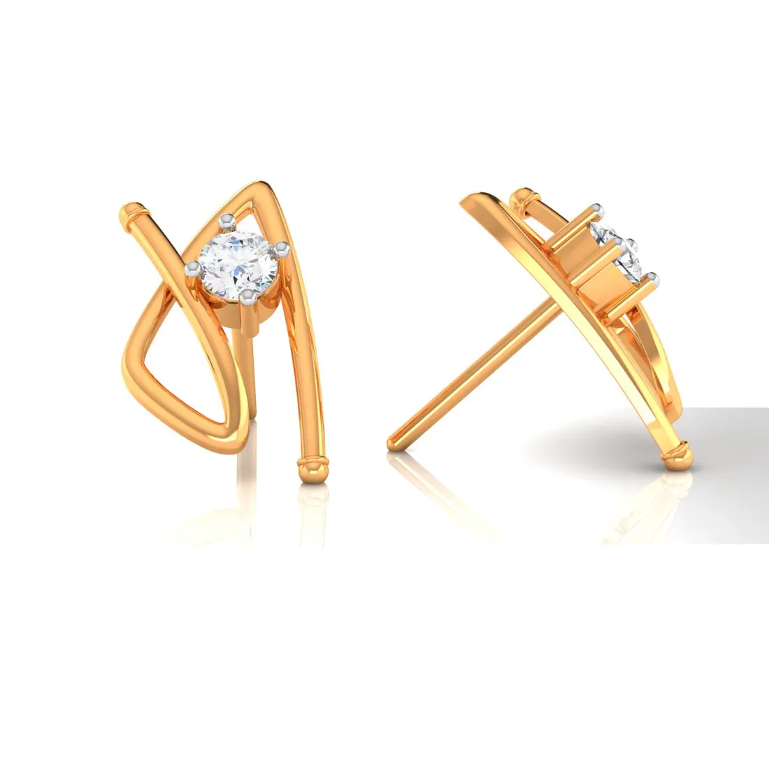 18k A-shape Gold & Diamond Earrings