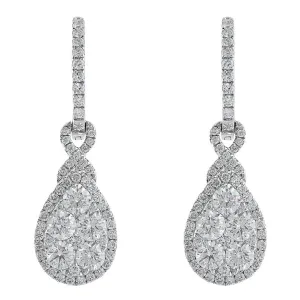 18k White Gold Diamond Cluster Teardrop Earrings