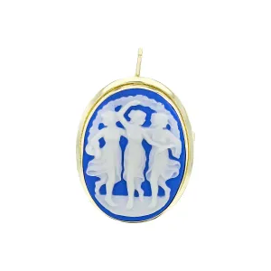 18K Yellow Gold Blue and White Onyx Cameo Pin