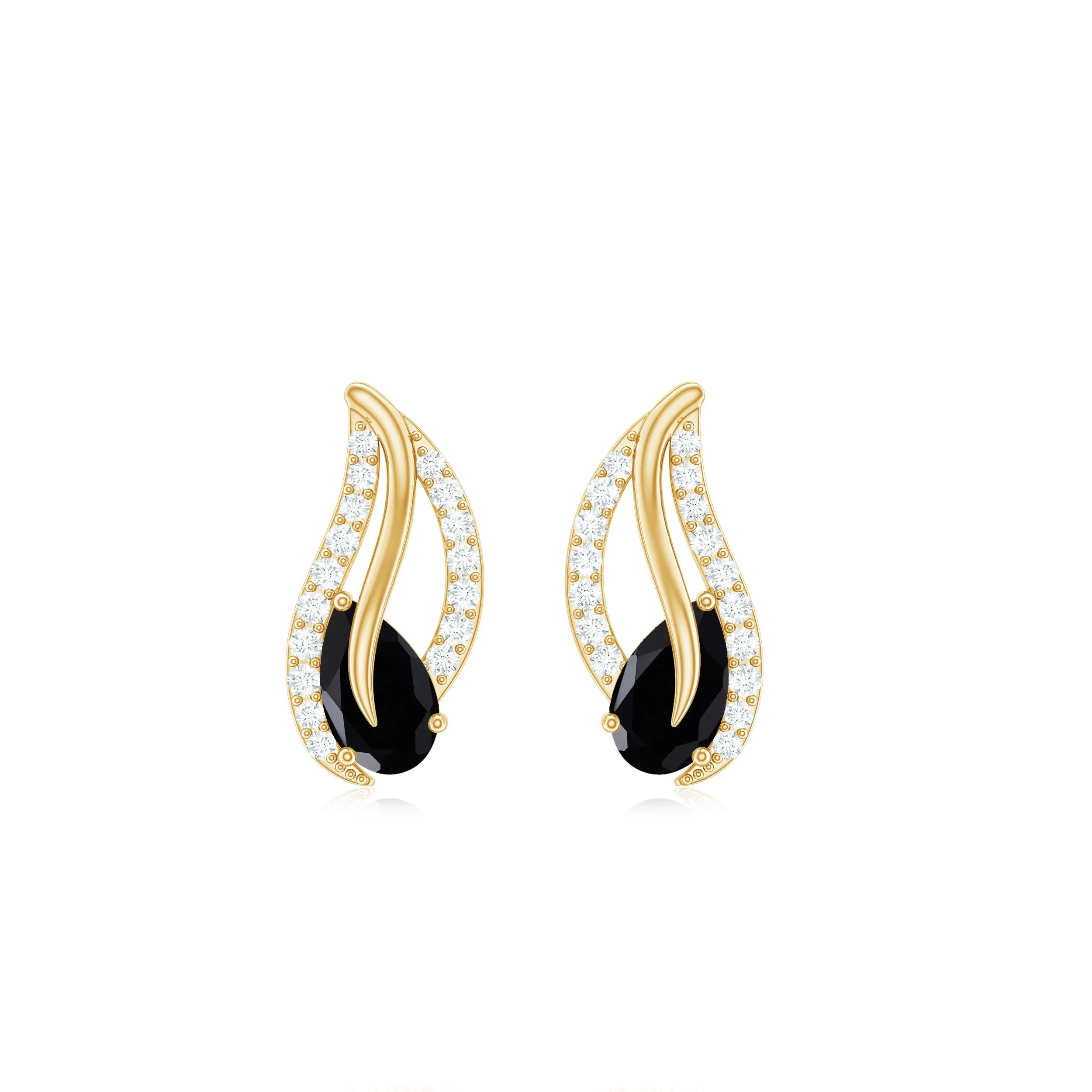 3/4 CT Created Black Diamond Teardrop Stud Earrings with Diamond