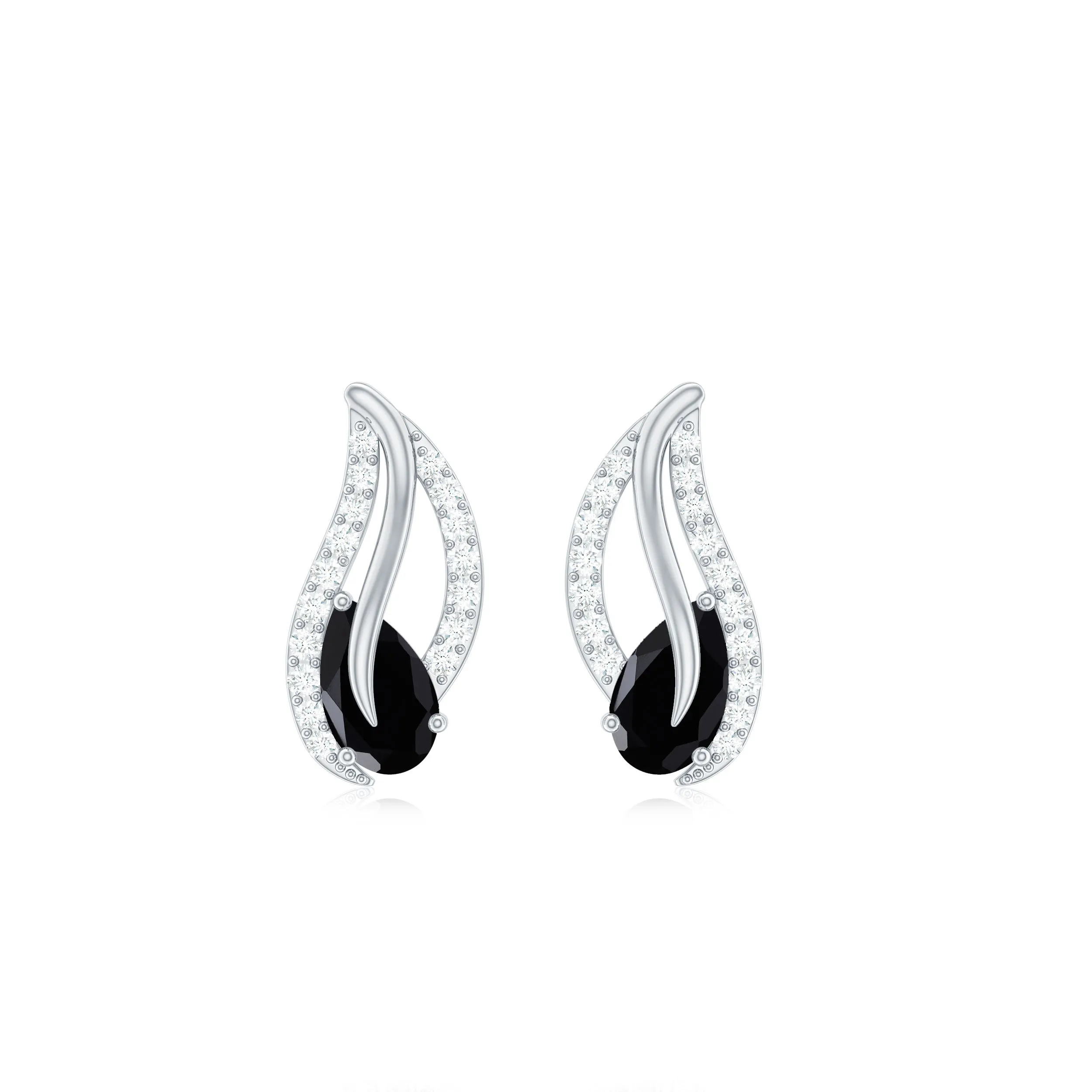 3/4 CT Created Black Diamond Teardrop Stud Earrings with Diamond