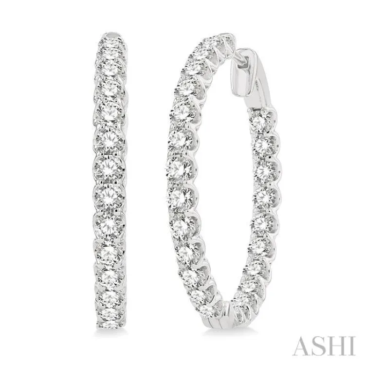 5 ctw Round Cut Diamond In-Out Hoop Earring in 14K White Gold