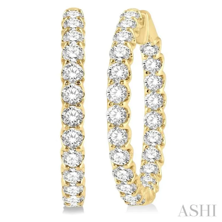 7 Ctw Round Cut Diamond In-Out Hoop Earring in 14K Yellow Gold