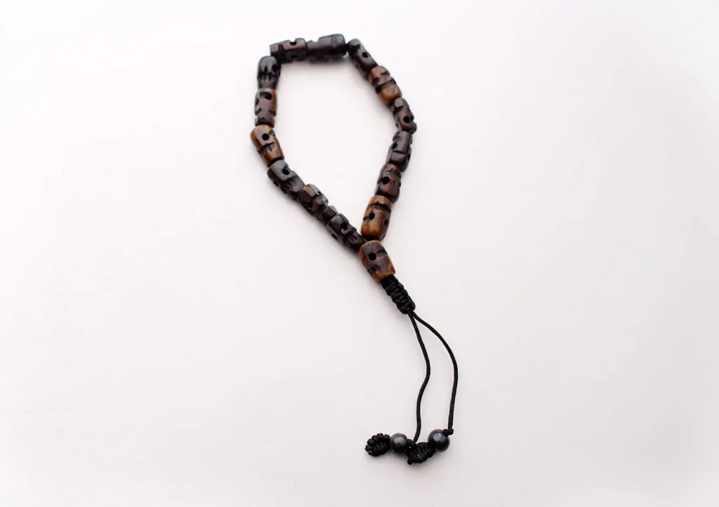 Adjustable Dark Bone Skull Wrist Mala Bracelet