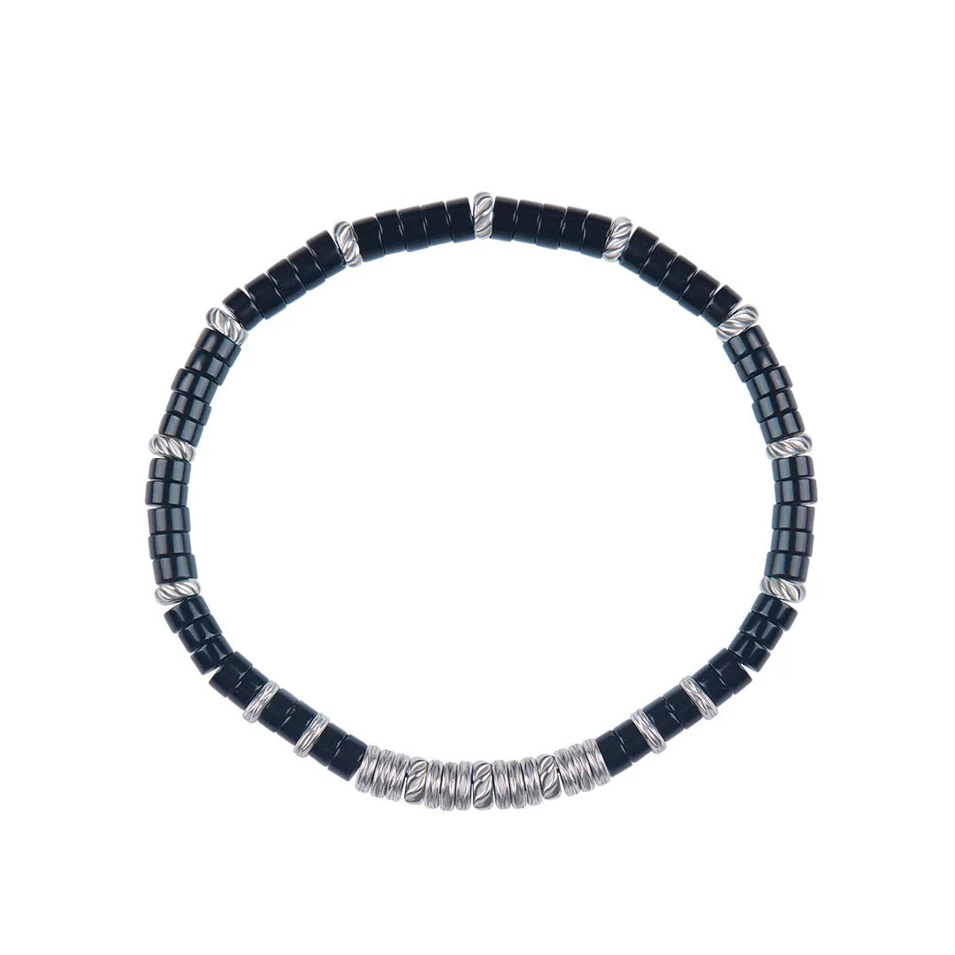 Agate Heishi Beaded Bracelet - Solid Silver