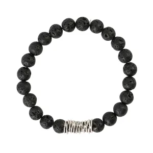 All Black Lava Beads with Large Silver Spacer