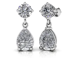 Alluring Round And Pear Shaped Drop Diamond Earrings with 2.10 ct.(finished) 8x5mm, 4.25mm