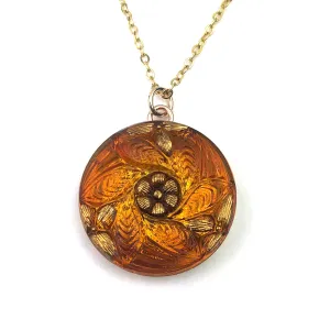 AMBER Honey MANDALA Vintage Button Necklace