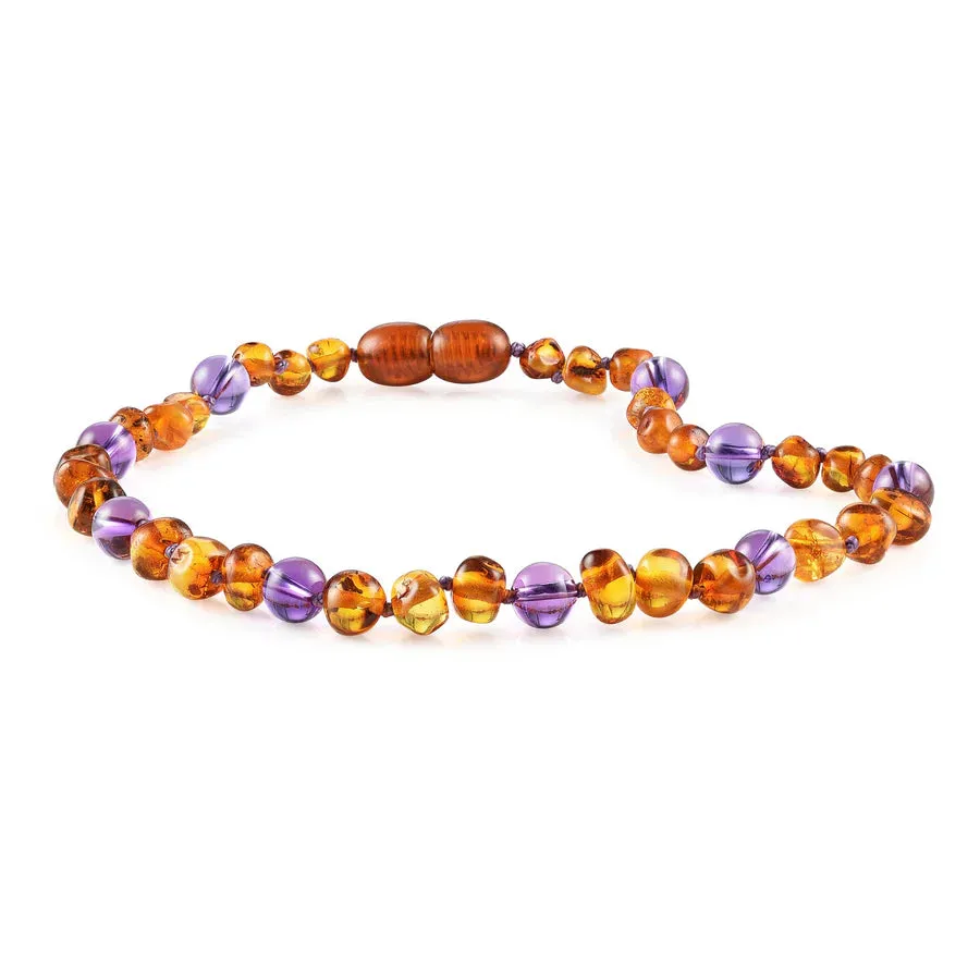 Amethyst   Cognac Baltic Authentic Certified Amber Necklace