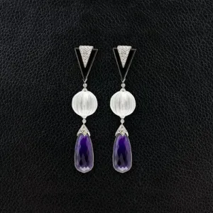 Amethyst, Onyx, Crystal & Diamond Earrings