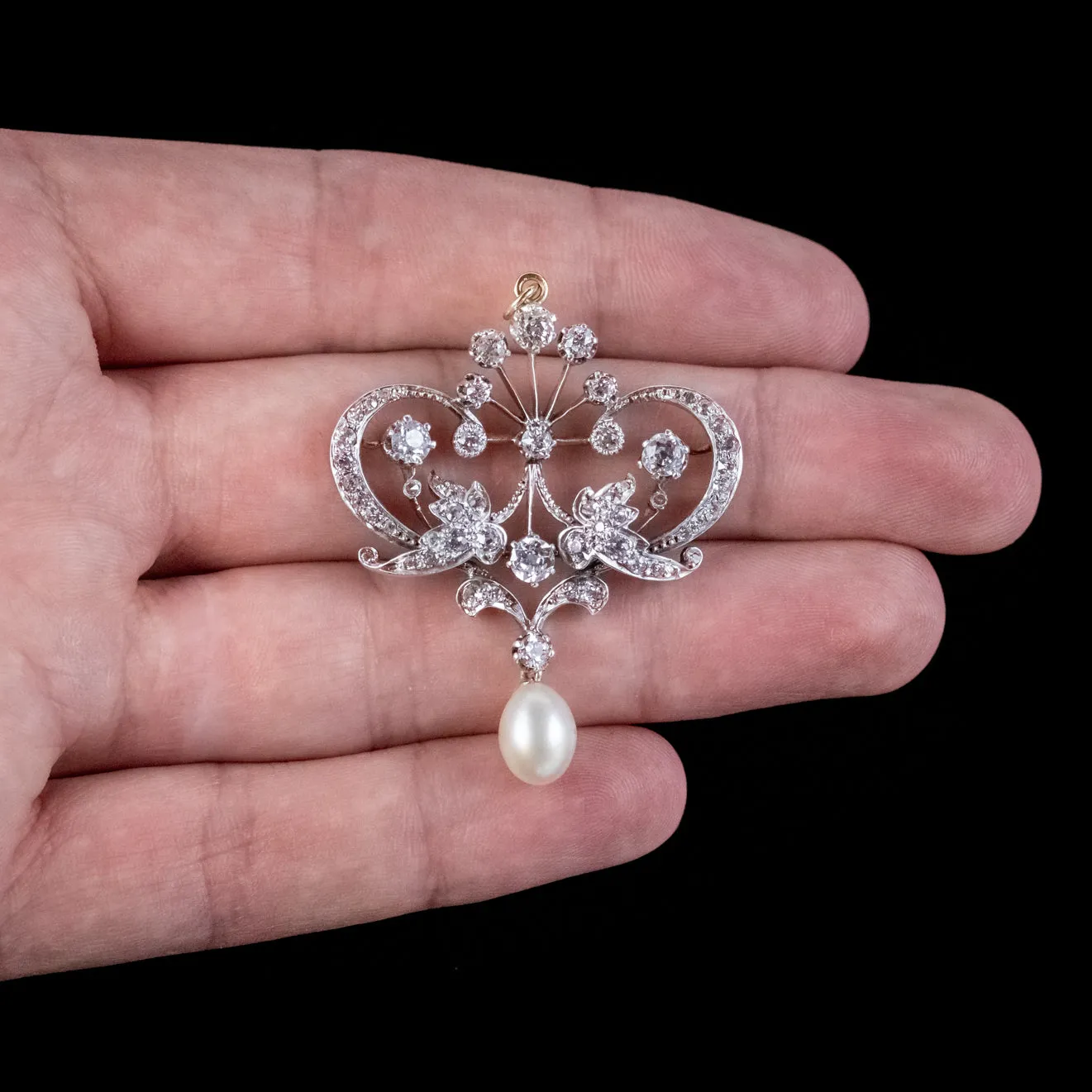 Antique Edwardian Belle Epoch Diamond Pearl Pendant Circa 1905