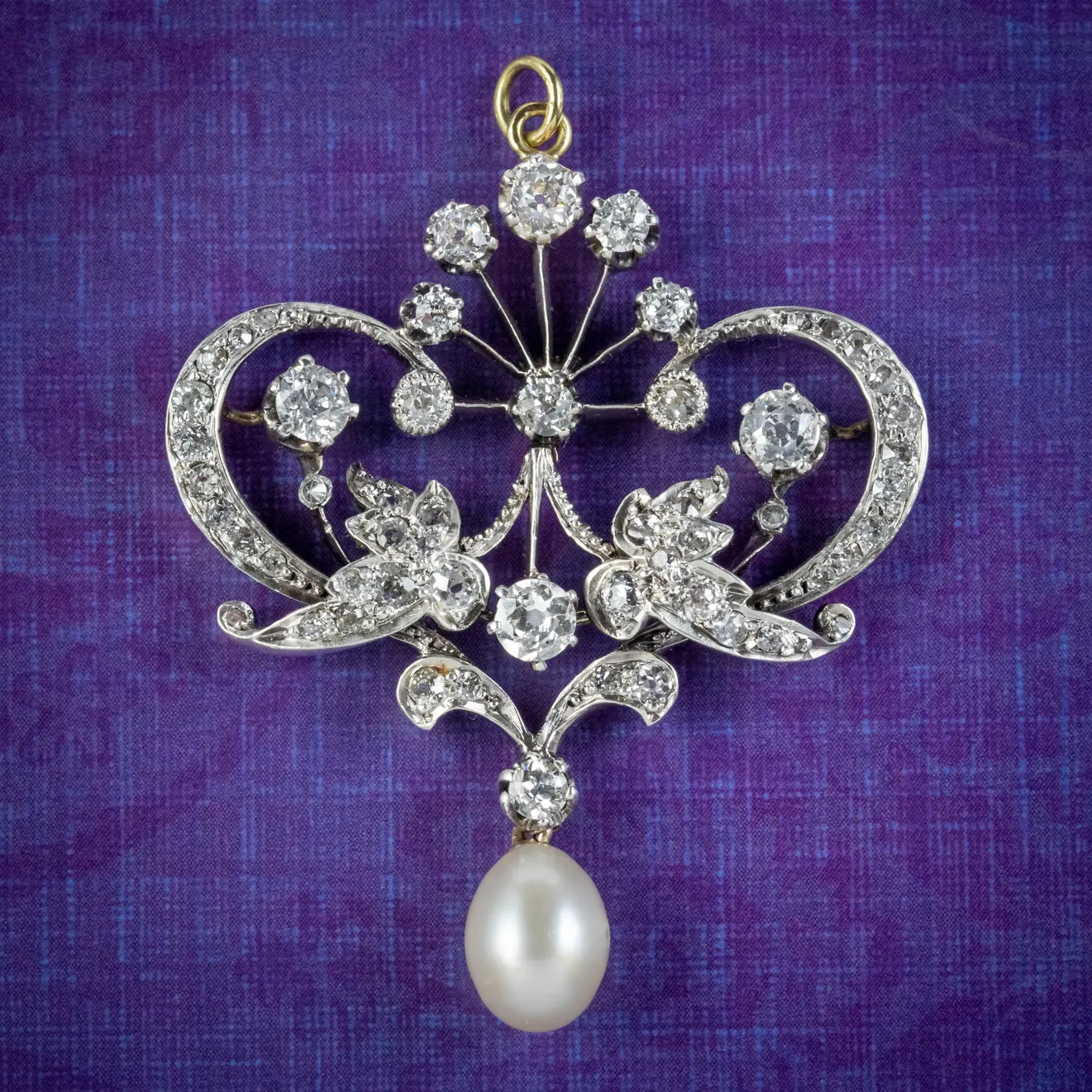 Antique Edwardian Belle Epoch Diamond Pearl Pendant Circa 1905