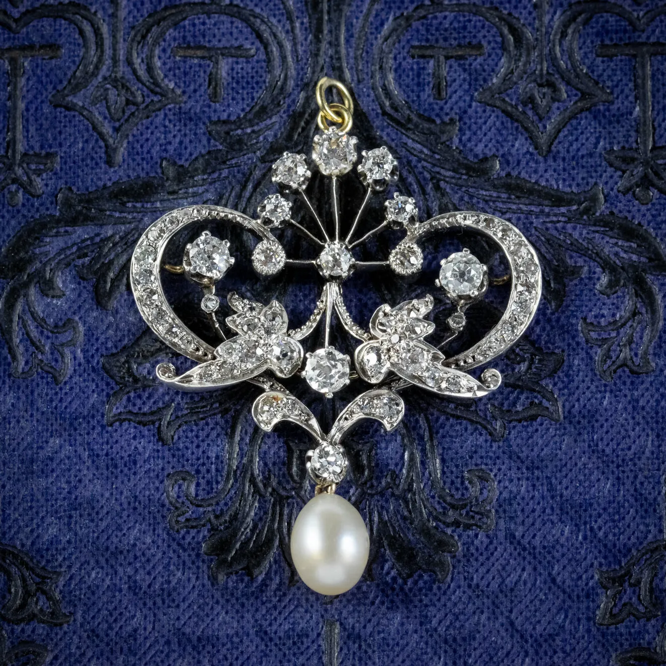 Antique Edwardian Belle Epoch Diamond Pearl Pendant Circa 1905