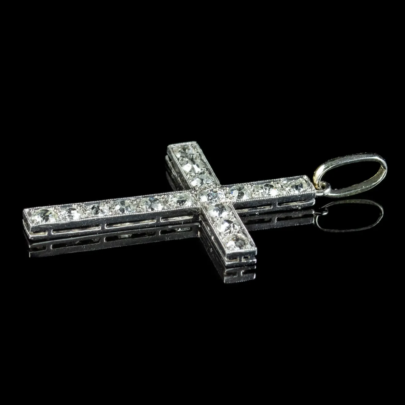 Antique Edwardian Diamond Cross Pendant Platinum 1.65ct Diamond Circa 1910