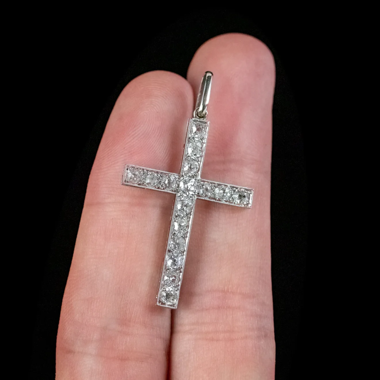 Antique Edwardian Diamond Cross Pendant Platinum 1.65ct Diamond Circa 1910