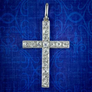 Antique Edwardian Diamond Cross Pendant Platinum 1.65ct Diamond Circa 1910