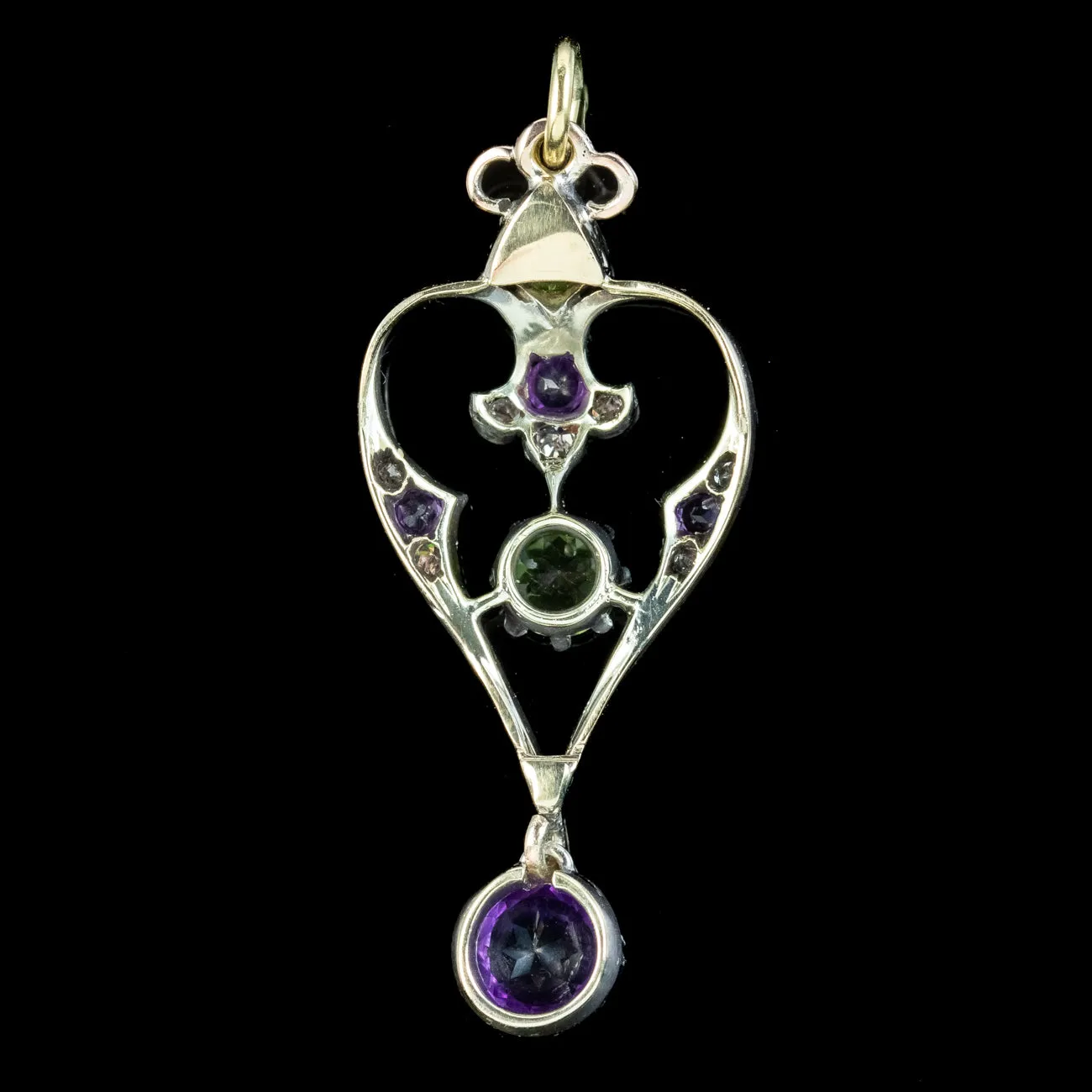 Antique Edwardian Suffragette Pendant Amethyst Peridot Diamond