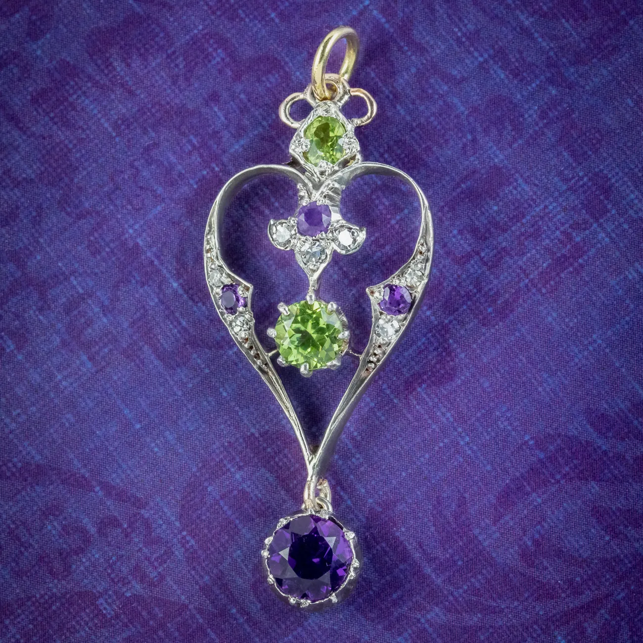 Antique Edwardian Suffragette Pendant Amethyst Peridot Diamond