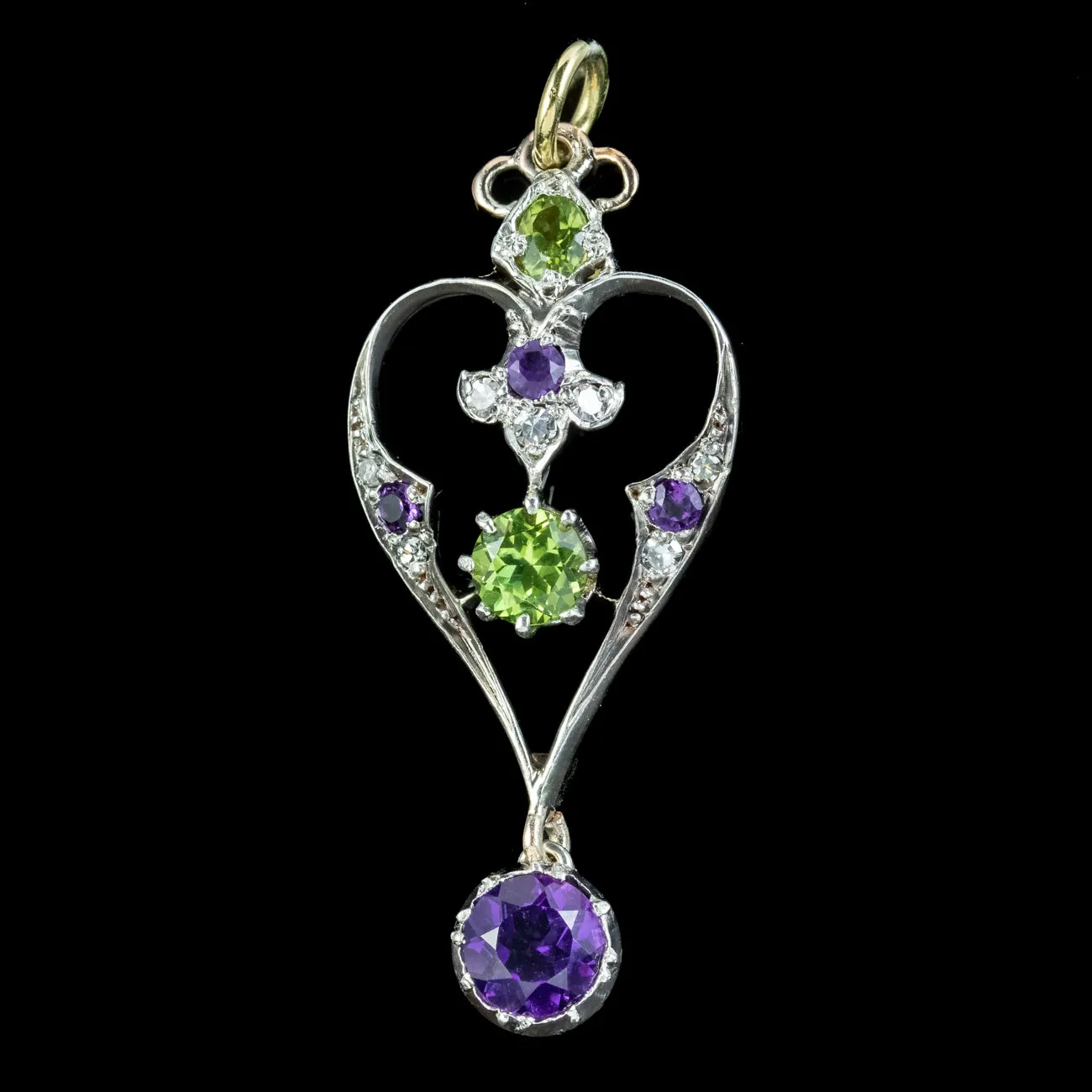 Antique Edwardian Suffragette Pendant Amethyst Peridot Diamond