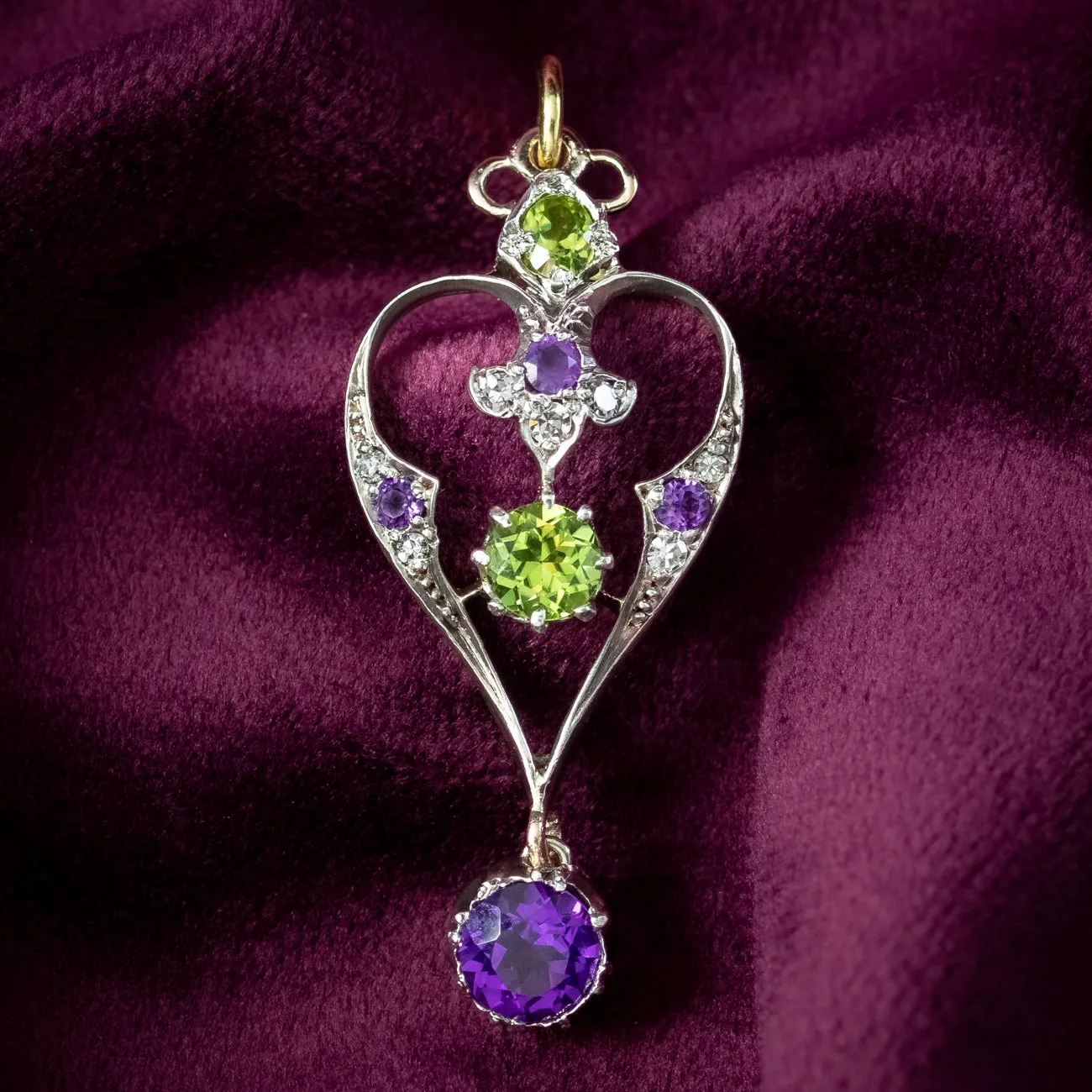 Antique Edwardian Suffragette Pendant Amethyst Peridot Diamond