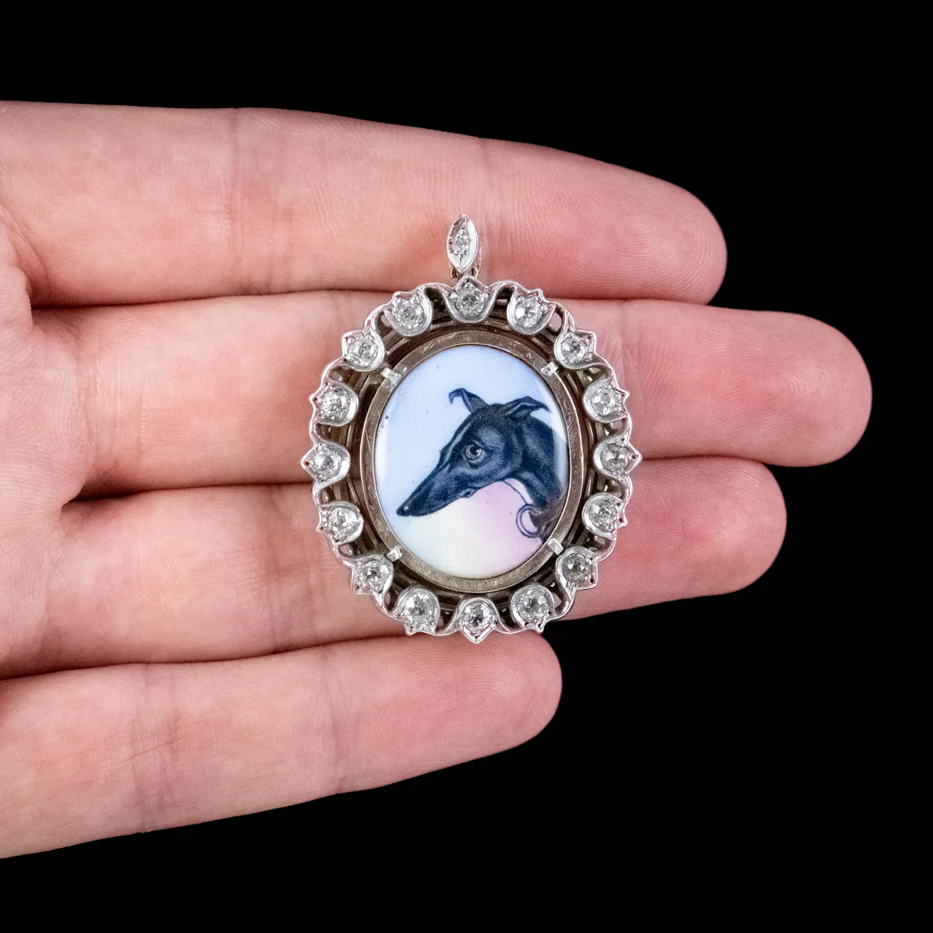 Antique Victorian Diamond Greyhound Locket Pendant Silver Circa 1870