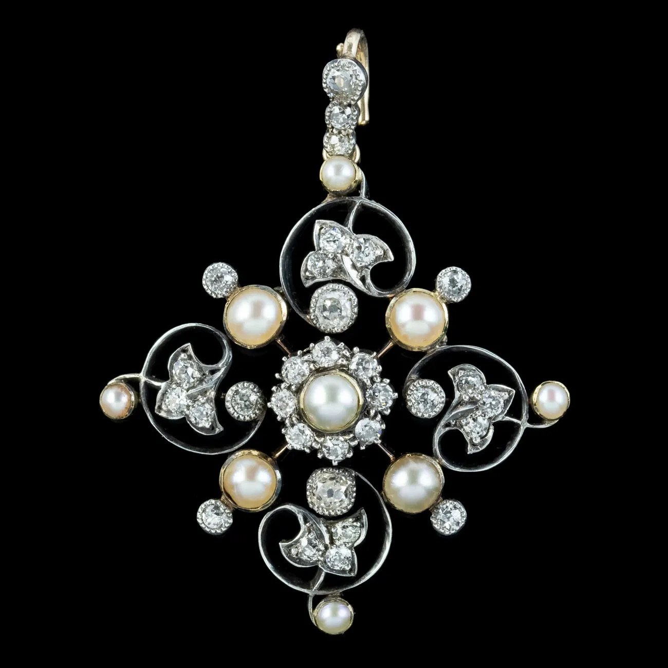 Antique Victorian Diamond Pearl Pendant 1.5ct Of Diamond