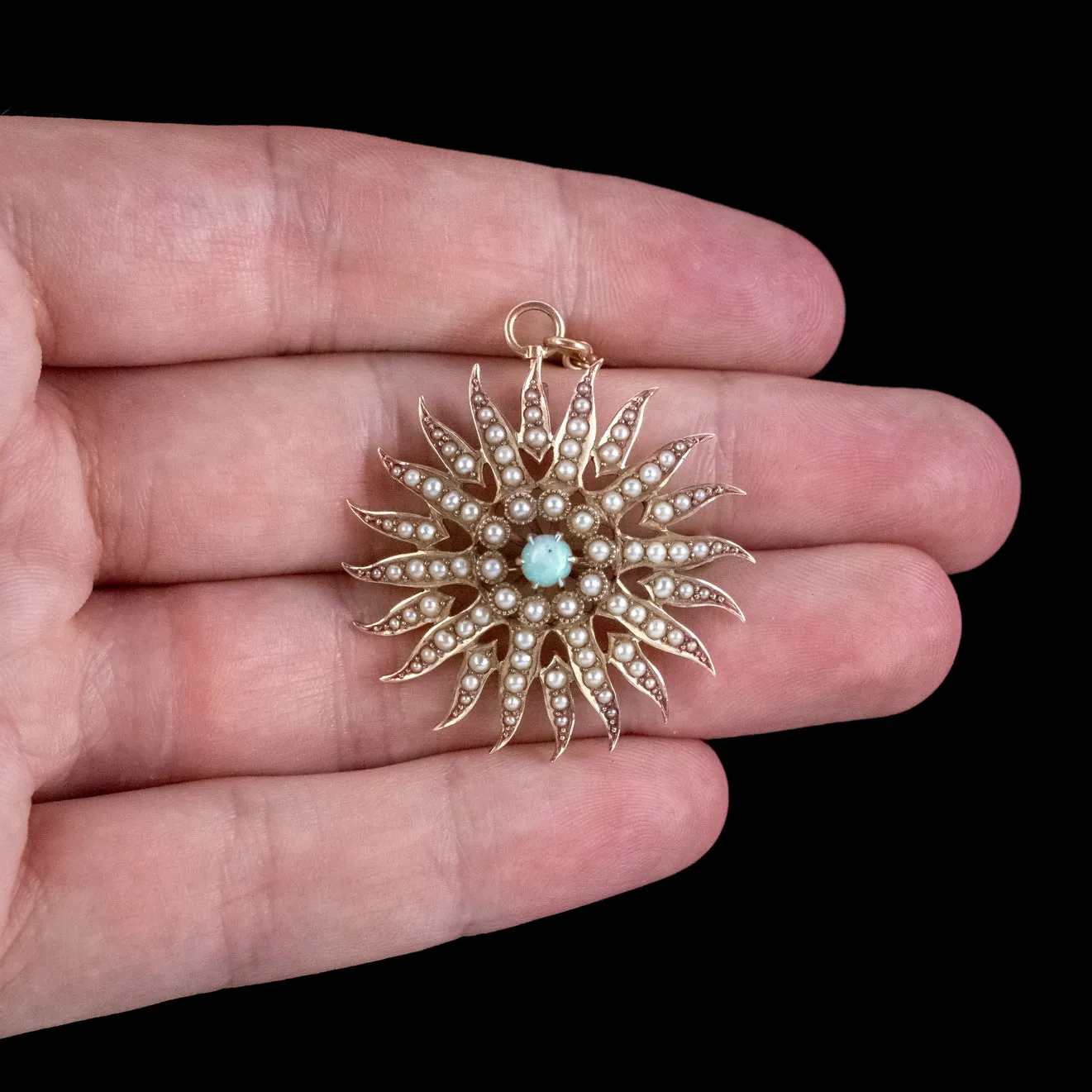 Antique Victorian Opal Pearl Sun Brooch Pendant 18ct Gold Circa 1900