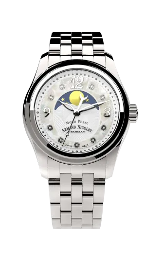 Armand Nicolet Ladies Watch M03 Moonphase 34mm Silver White A151QAA-AN-MA150