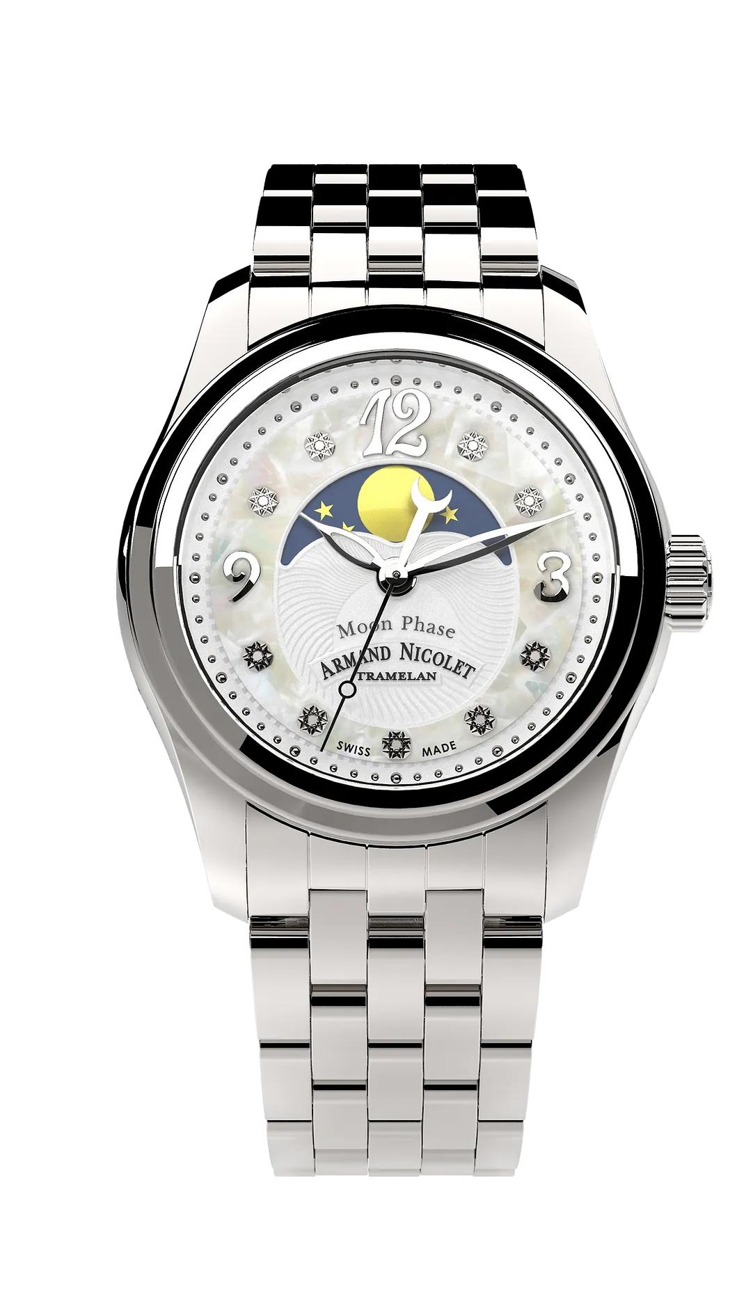 Armand Nicolet Ladies Watch M03 Moonphase 34mm Silver White A151QAA-AN-MA150