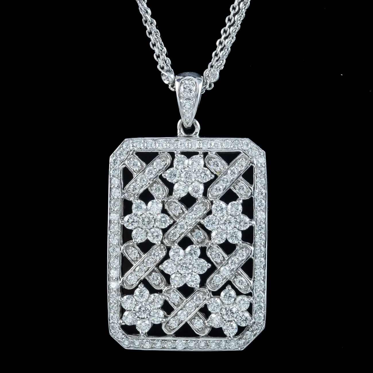 Art Deco Style Diamond Pendant Necklace 14ct Gold 8ct Of Diamond