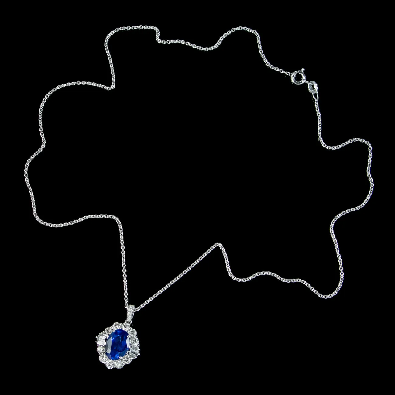 Art Deco Style Sapphire Diamond Pendant Necklace 4.39ct Sapphire 18ct Gold